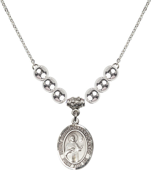 Sterling Silver Saint Anthony Mary Claret Birthstone Necklace with Sterling Silver Beads - 8416