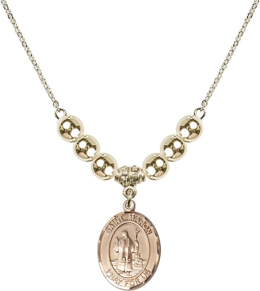 14kt Gold Filled Saint Maron Birthstone Necklace with Gold Filled Beads - 8417
