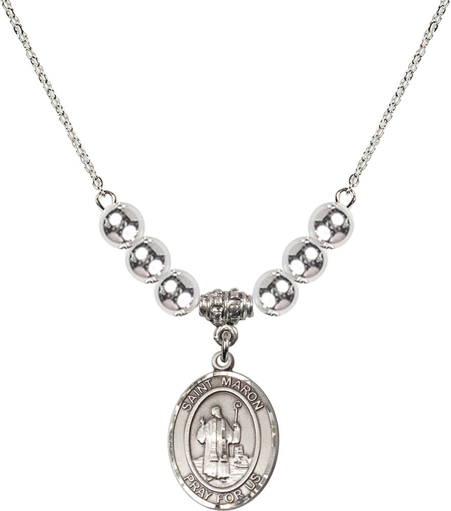 Sterling Silver Saint Maron Birthstone Necklace with Sterling Silver Beads - 8417
