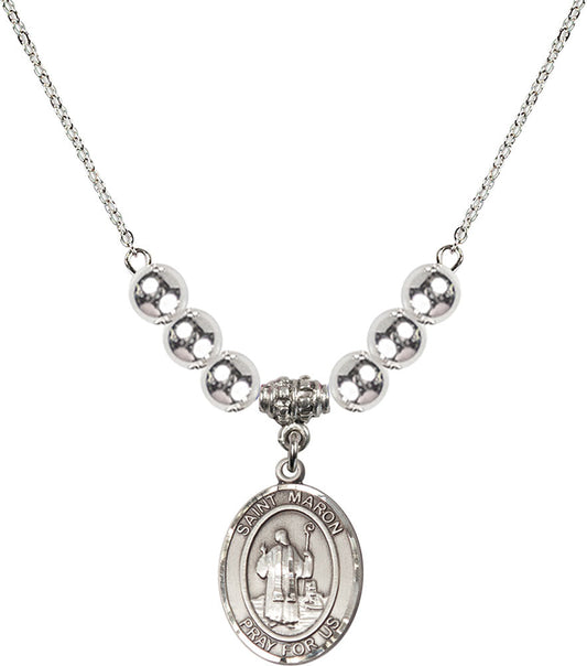 Sterling Silver Saint Maron Birthstone Necklace with Sterling Silver Beads - 8417