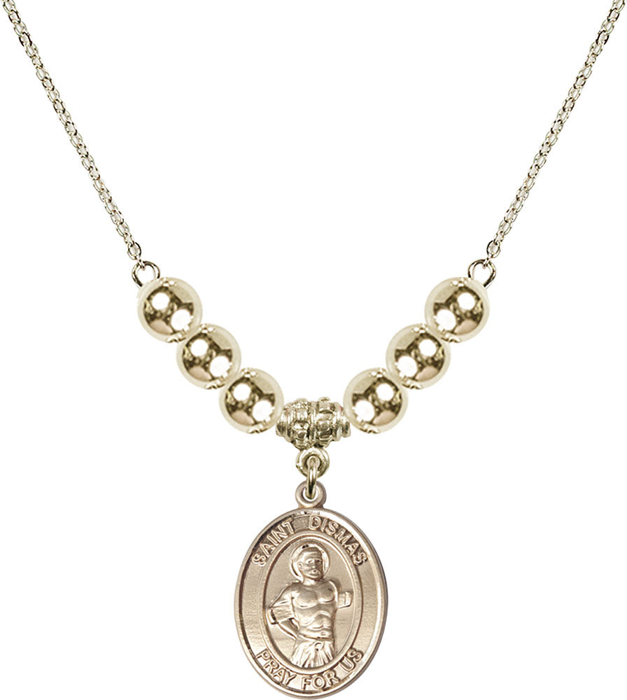14kt Gold Filled Saint Dismas Birthstone Necklace with Gold Filled Beads - 8418