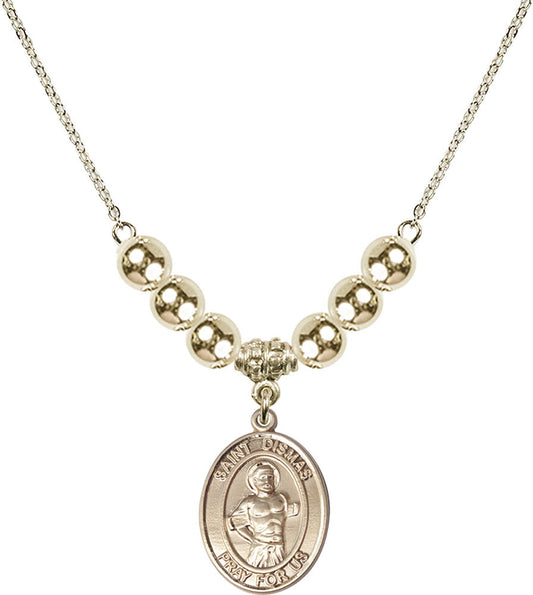 14kt Gold Filled Saint Dismas Birthstone Necklace with Gold Filled Beads - 8418