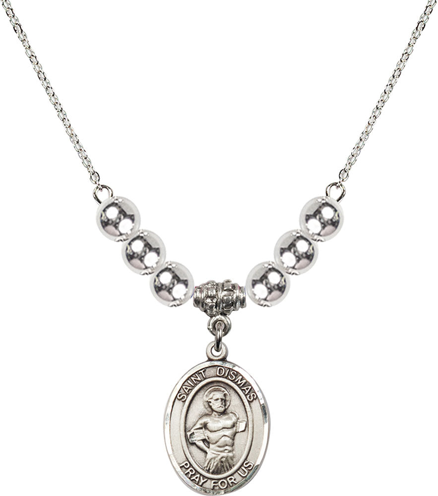 Sterling Silver Saint Dismas Birthstone Necklace with Sterling Silver Beads - 8418