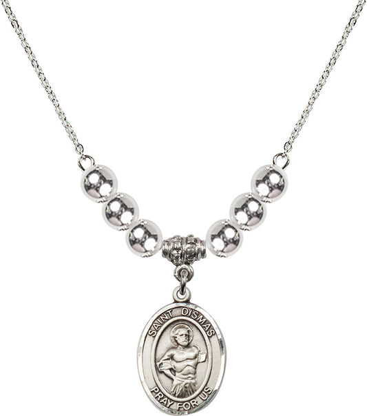 Sterling Silver Saint Dismas Birthstone Necklace with Sterling Silver Beads - 8418