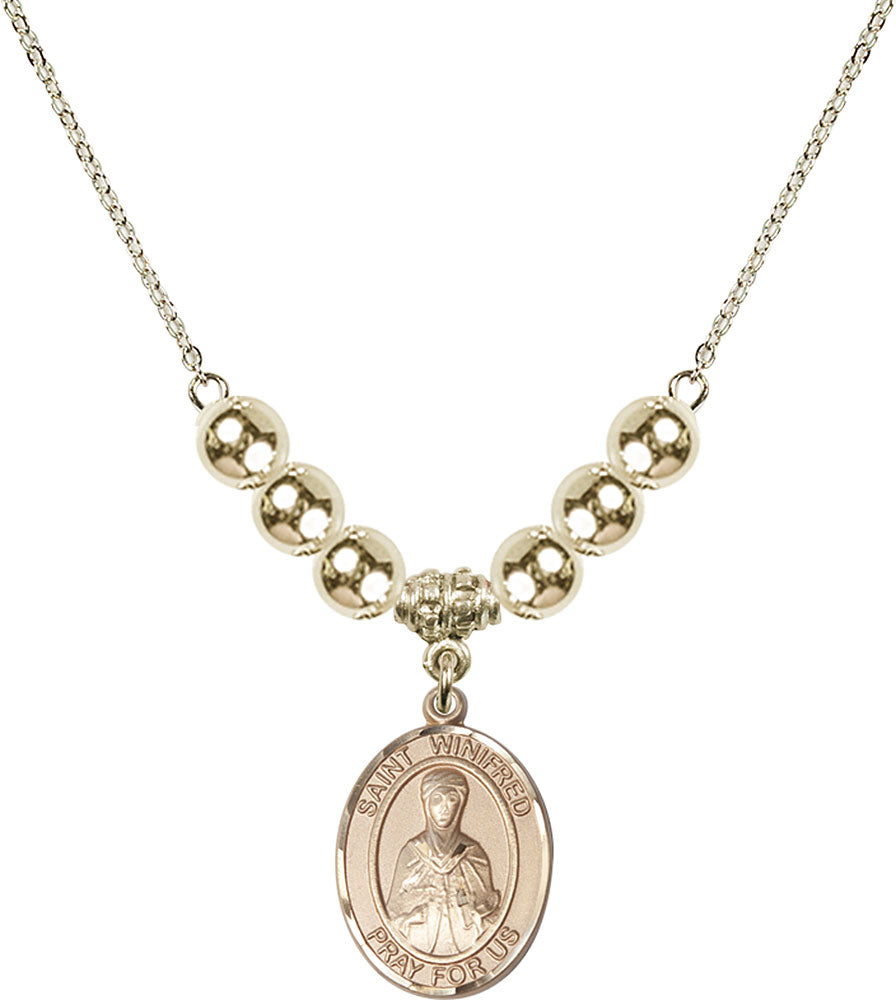 14kt Gold Filled Saint Winifred of Wales Birthstone Necklace with Gold Filled Beads - 8419