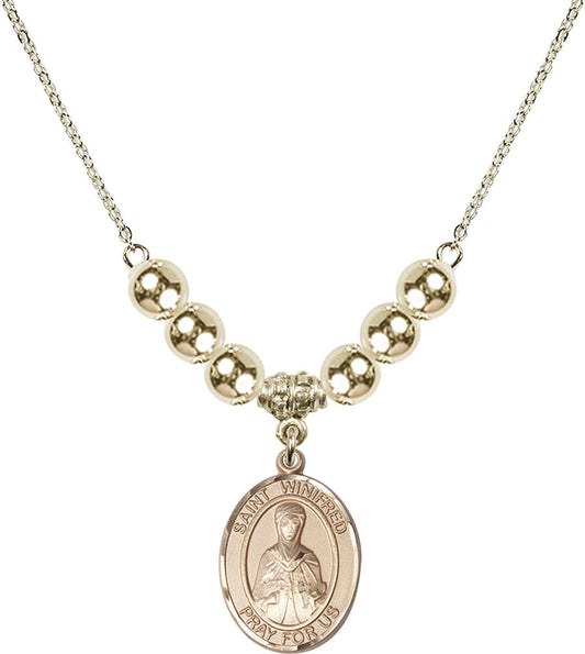 14kt Gold Filled Saint Winifred of Wales Birthstone Necklace with Gold Filled Beads - 8419