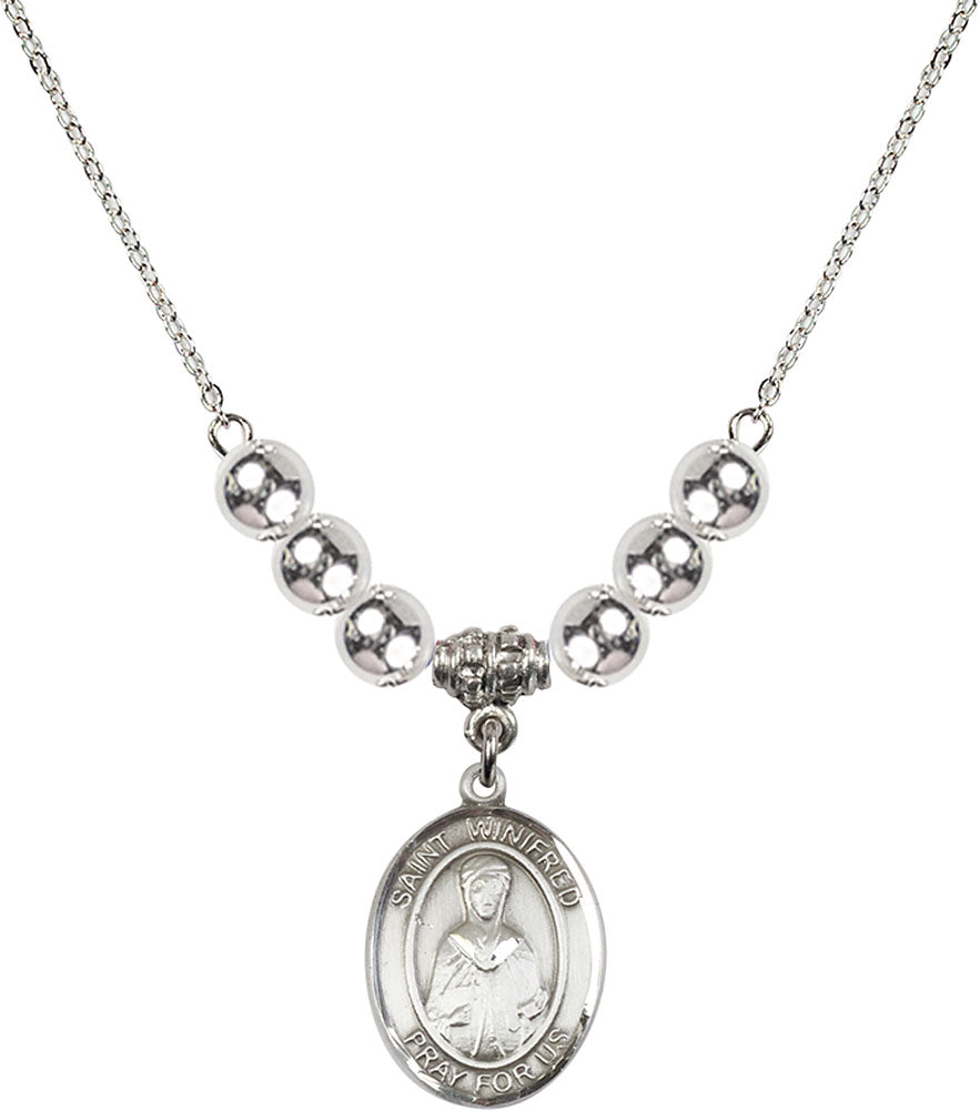 Sterling Silver Saint Winifred of Wales Birthstone Necklace with Sterling Silver Beads - 8419