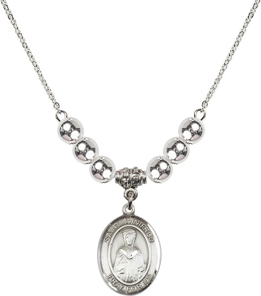 Sterling Silver Saint Winifred of Wales Birthstone Necklace with Sterling Silver Beads - 8419
