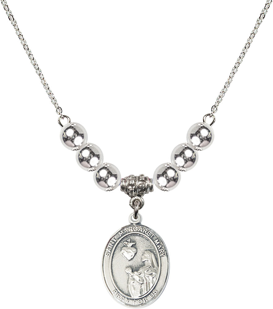 Sterling Silver Saint Margaret Mary Alacoque Birthstone Necklace with Sterling Silver Beads - 8420