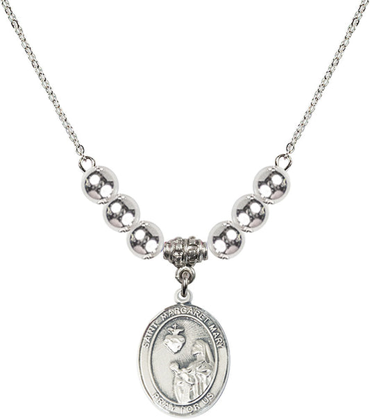 Sterling Silver Saint Margaret Mary Alacoque Birthstone Necklace with Sterling Silver Beads - 8420