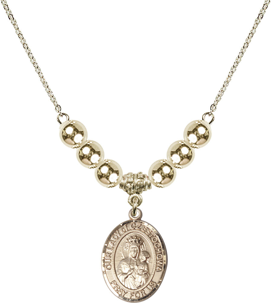 14kt Gold Filled Our Lady of Czestochowa Birthstone Necklace with Gold Filled Beads - 8421