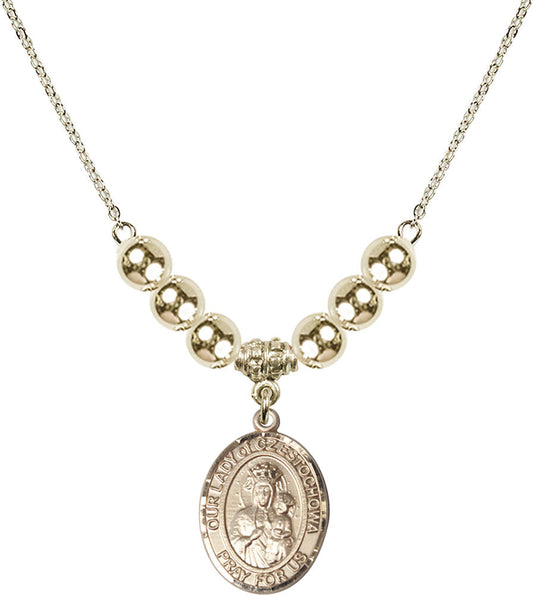 14kt Gold Filled Our Lady of Czestochowa Birthstone Necklace with Gold Filled Beads - 8421