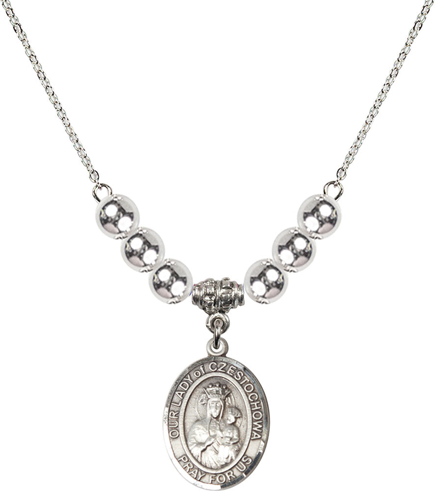Sterling Silver Our Lady of Czestochowa Birthstone Necklace with Sterling Silver Beads - 8421