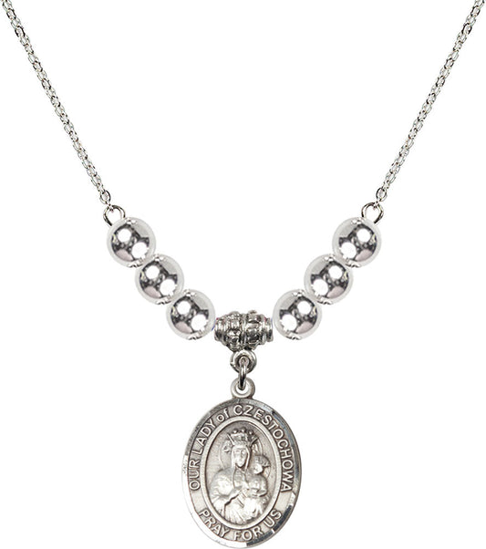 Sterling Silver Our Lady of Czestochowa Birthstone Necklace with Sterling Silver Beads - 8421