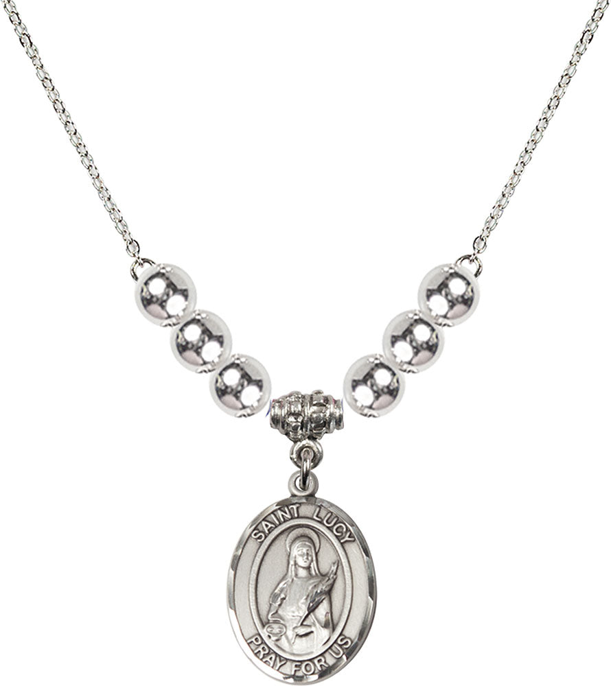 Sterling Silver Saint Lucy Birthstone Necklace with Sterling Silver Beads - 8422