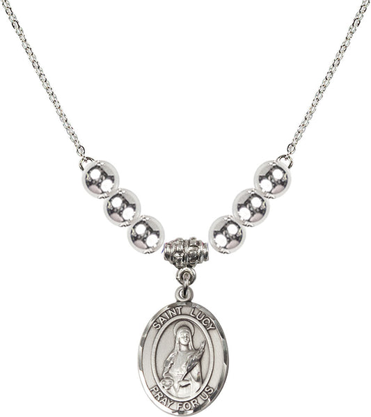 Sterling Silver Saint Lucy Birthstone Necklace with Sterling Silver Beads - 8422