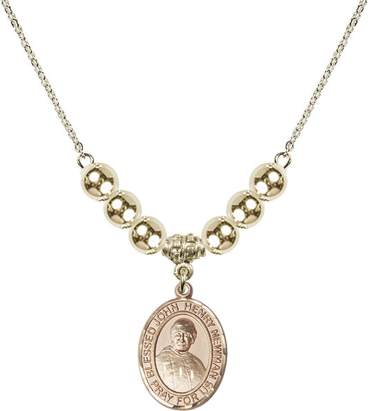 14kt Gold Filled Blessed John Henry Newman Birthstone Necklace with Gold Filled Beads - 8423