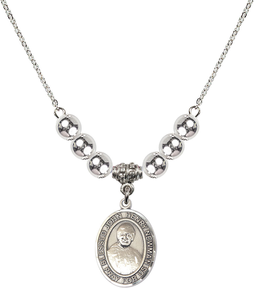 Sterling Silver Blessed John Henry Newman Birthstone Necklace with Sterling Silver Beads - 8423
