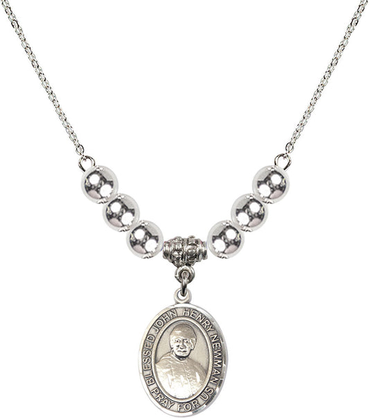 Sterling Silver Blessed John Henry Newman Birthstone Necklace with Sterling Silver Beads - 8423