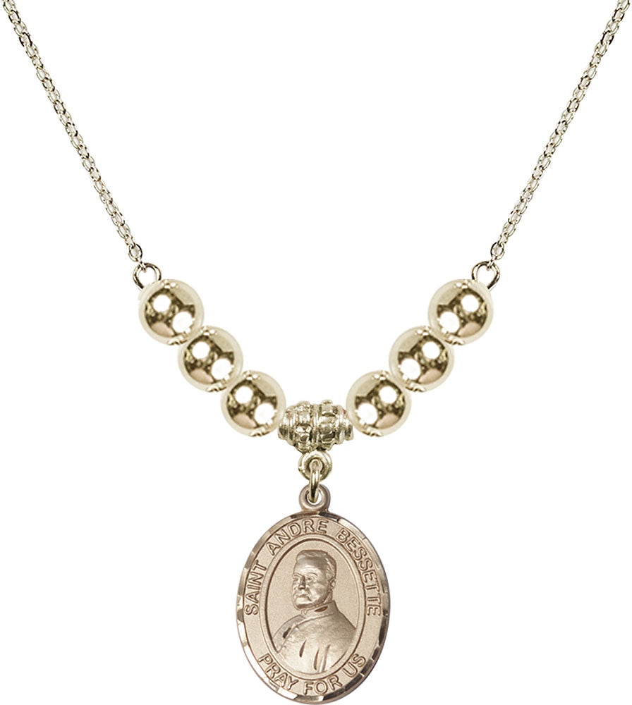 14kt Gold Filled Saint Andre Bessette Birthstone Necklace with Gold Filled Beads - 8424