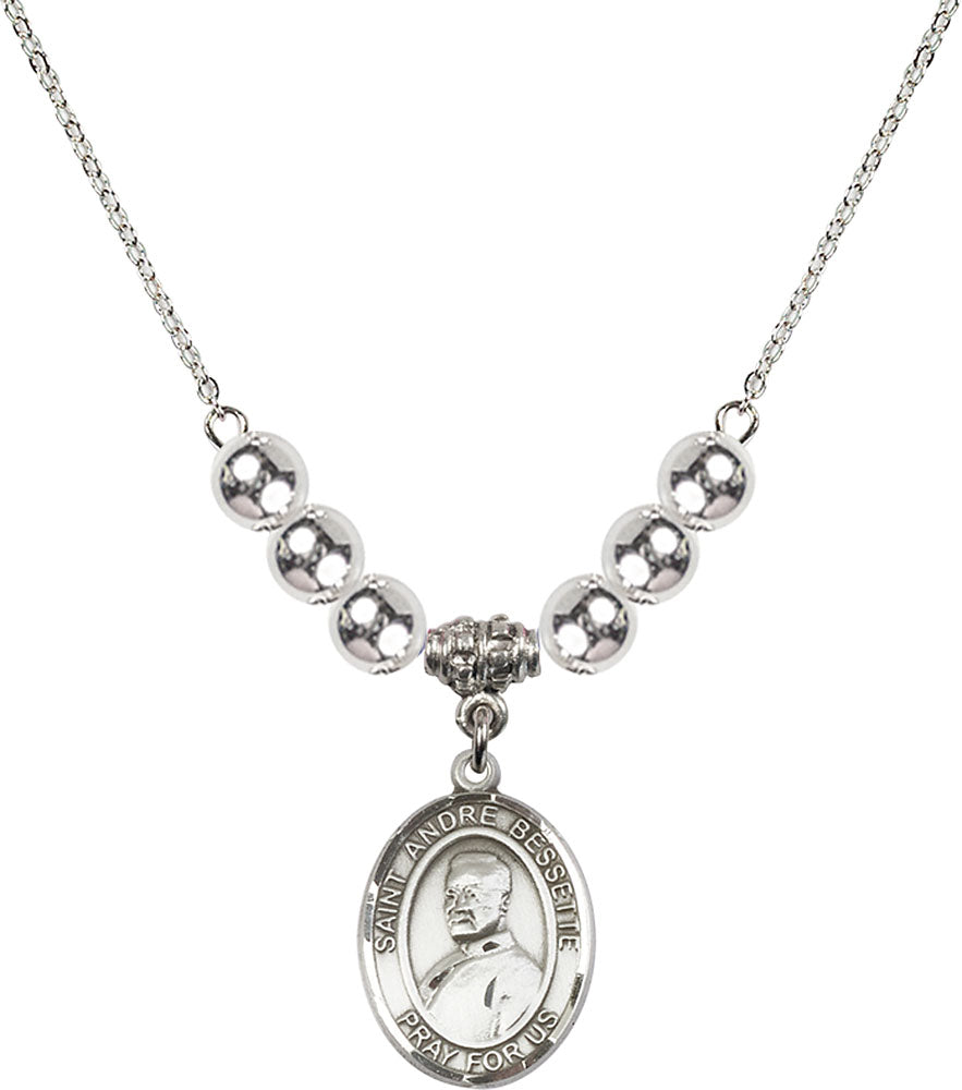 Sterling Silver Saint Andre Bessette Birthstone Necklace with Sterling Silver Beads - 8424