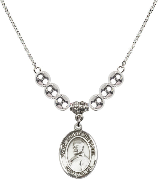 Sterling Silver Saint Andre Bessette Birthstone Necklace with Sterling Silver Beads - 8424