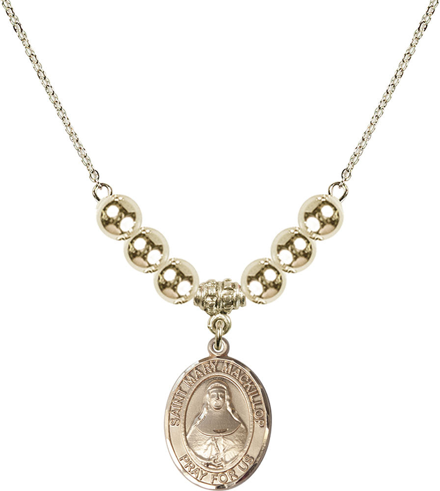 14kt Gold Filled Saint Mary Mackillop Birthstone Necklace with Gold Filled Beads - 8425