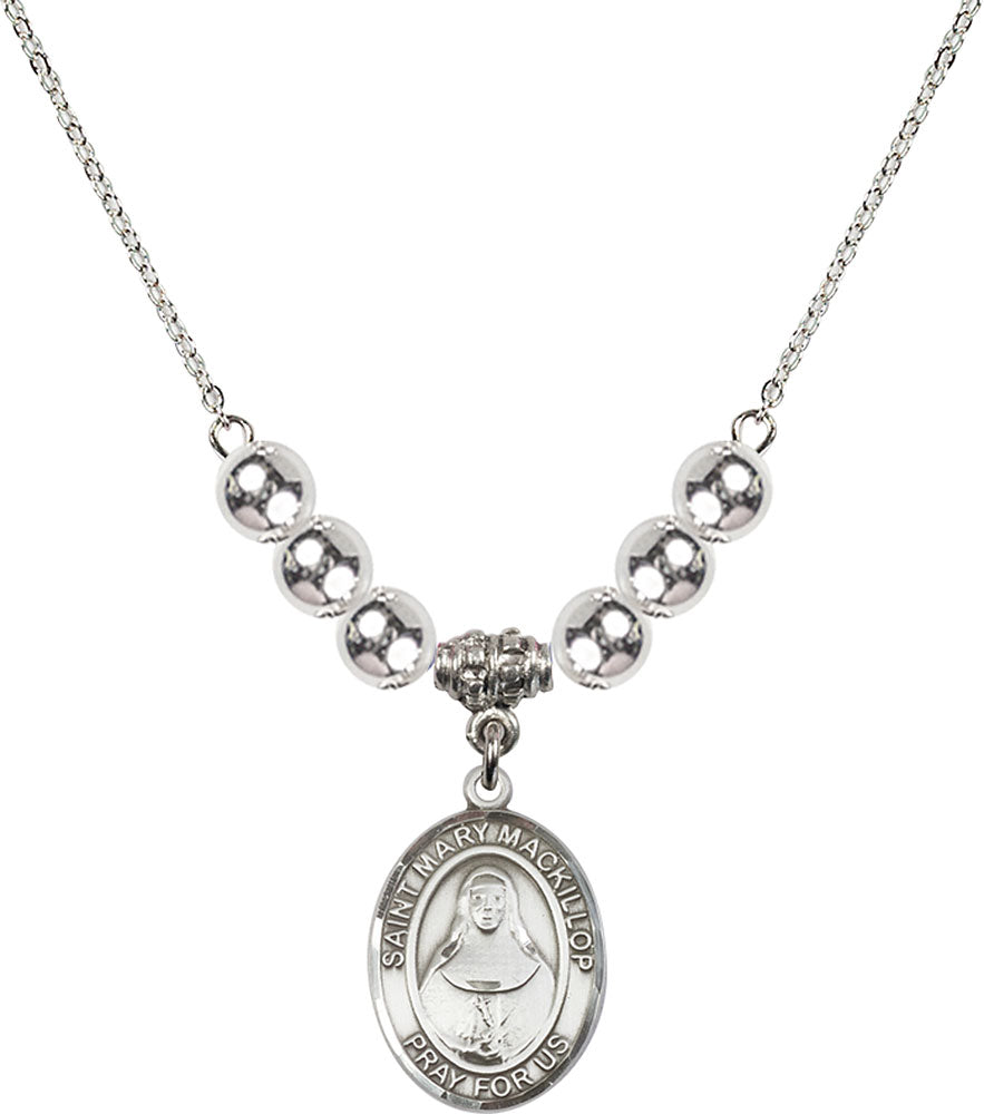 Sterling Silver Saint Mary Mackillop Birthstone Necklace with Sterling Silver Beads - 8425
