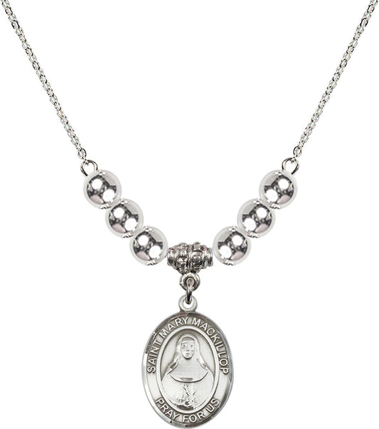 Sterling Silver Saint Mary Mackillop Birthstone Necklace with Sterling Silver Beads - 8425