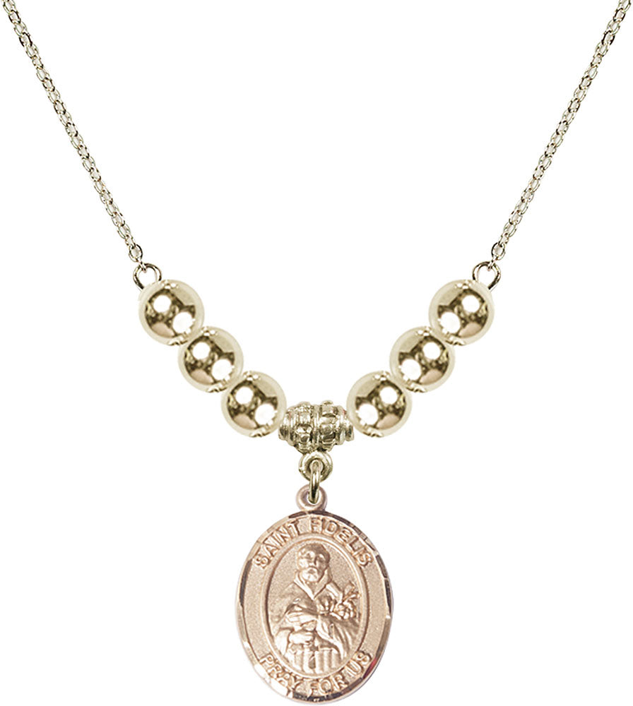 14kt Gold Filled Saint Fidelis Birthstone Necklace with Gold Filled Beads - 8426