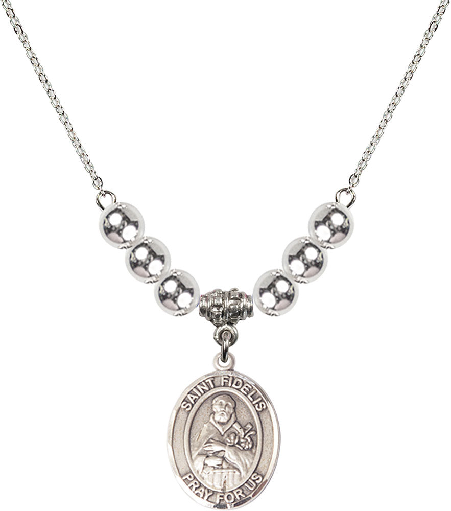 Sterling Silver Saint Fidelis Birthstone Necklace with Sterling Silver Beads - 8426