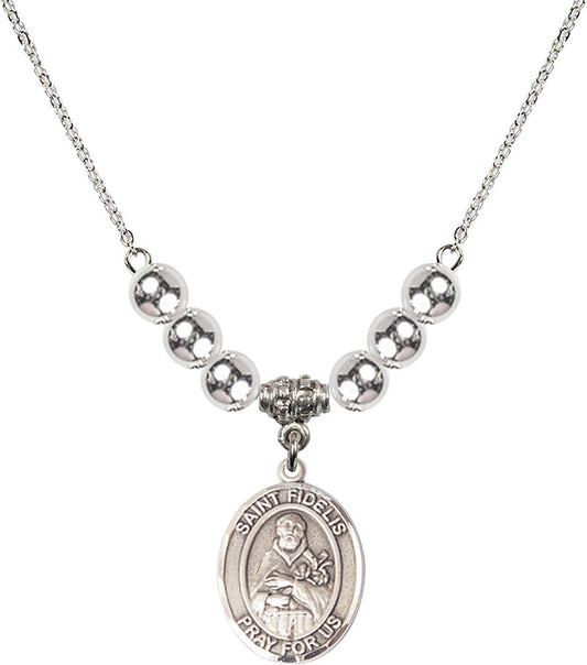 Sterling Silver Saint Fidelis Birthstone Necklace with Sterling Silver Beads - 8426