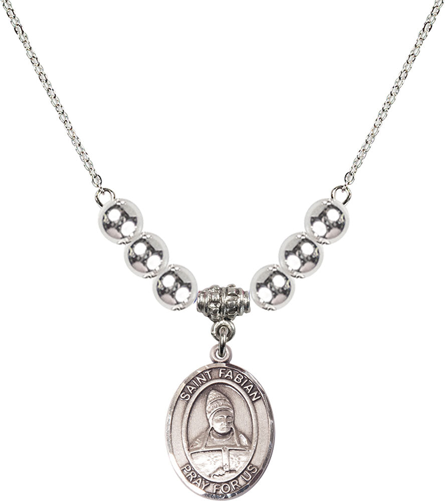 Sterling Silver Saint Fabian Birthstone Necklace with Sterling Silver Beads - 8427