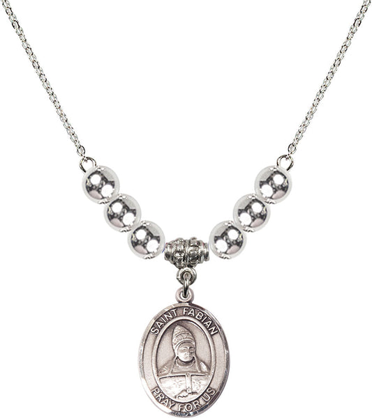 Sterling Silver Saint Fabian Birthstone Necklace with Sterling Silver Beads - 8427
