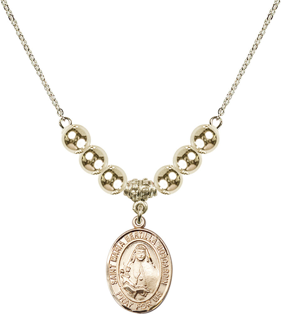 14kt Gold Filled Saint Maria Bertilla Boscardin Birthstone Necklace with Gold Filled Beads - 8428
