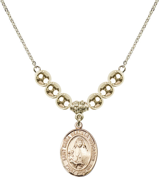 14kt Gold Filled Saint Maria Bertilla Boscardin Birthstone Necklace with Gold Filled Beads - 8428