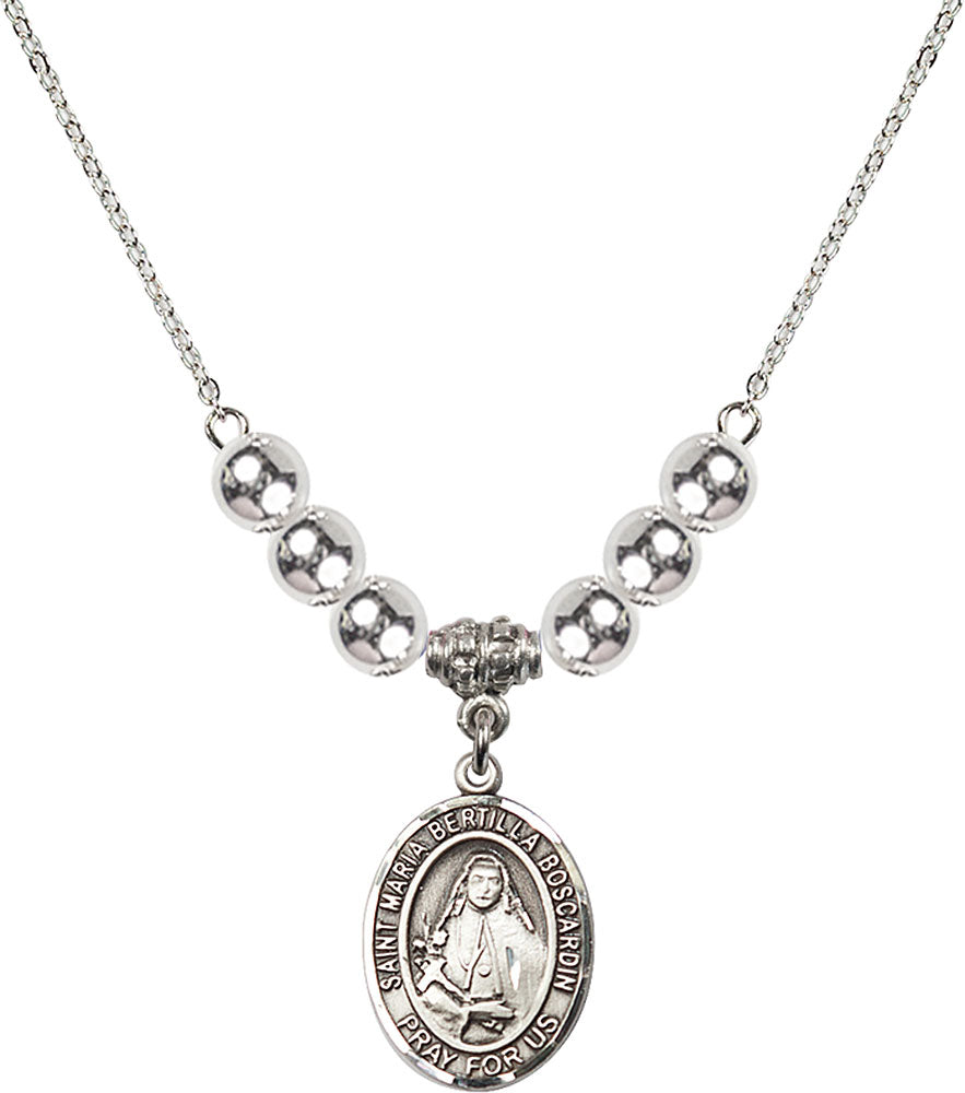 Sterling Silver Saint Maria Bertilla Boscardin Birthstone Necklace with Sterling Silver Beads - 8428