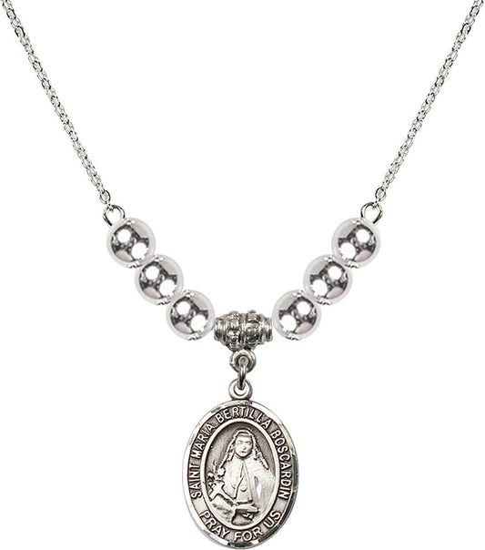 Sterling Silver Saint Maria Bertilla Boscardin Birthstone Necklace with Sterling Silver Beads - 8428