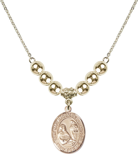 14kt Gold Filled Saint Mary Magdalene of Canossa Birthstone Necklace with Gold Filled Beads - 8429