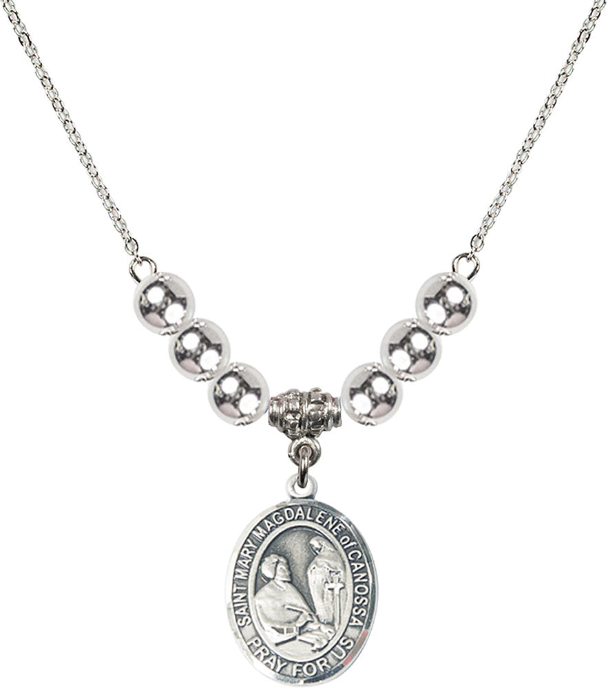 Sterling Silver Saint Mary Magdalene of Canossa Birthstone Necklace with Sterling Silver Beads - 8429