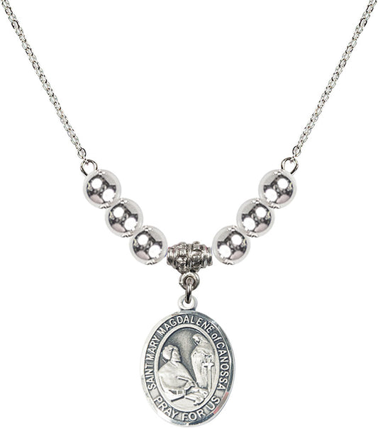Sterling Silver Saint Mary Magdalene of Canossa Birthstone Necklace with Sterling Silver Beads - 8429