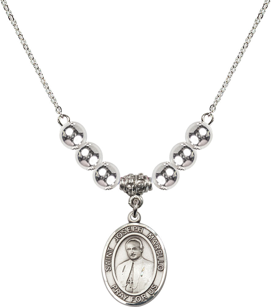 Sterling Silver Saint Joseph Marello Birthstone Necklace with Sterling Silver Beads - 8430