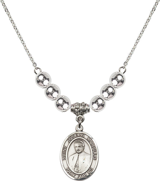 Sterling Silver Saint Joseph Marello Birthstone Necklace with Sterling Silver Beads - 8430