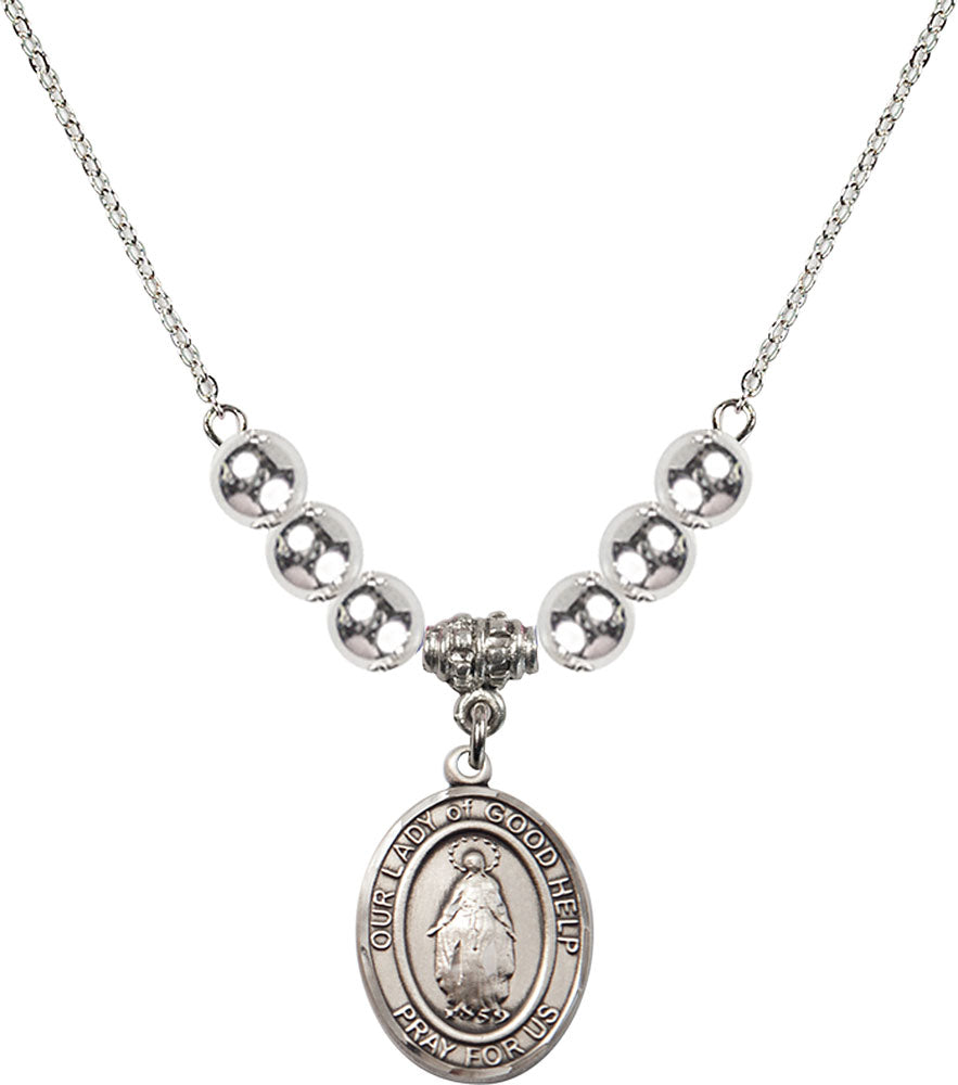 Sterling Silver Our Lady Of Good Help Birthstone Necklace with Sterling Silver Beads - 8431