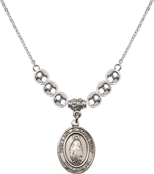 Sterling Silver Our Lady Of Good Help Birthstone Necklace with Sterling Silver Beads - 8431