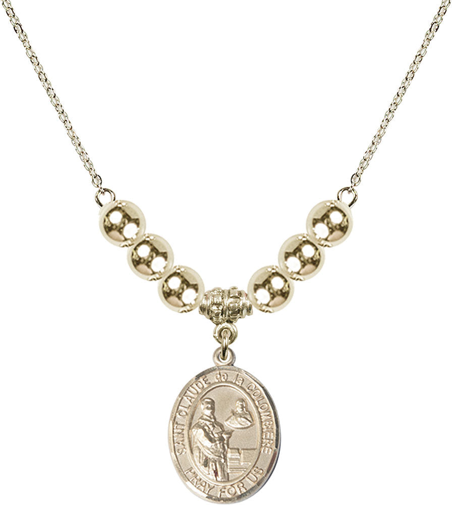 14kt Gold Filled Saint Claude de la Colombiere Birthstone Necklace with Gold Filled Beads - 8432