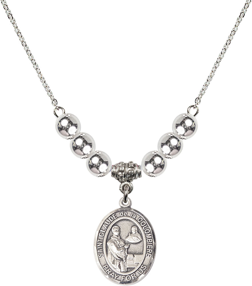 Sterling Silver Saint Claude de la Colombiere Birthstone Necklace with Sterling Silver Beads - 8432