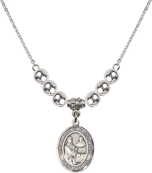 Sterling Silver Saint Claude de la Colombiere Birthstone Necklace with Sterling Silver Beads - 8432