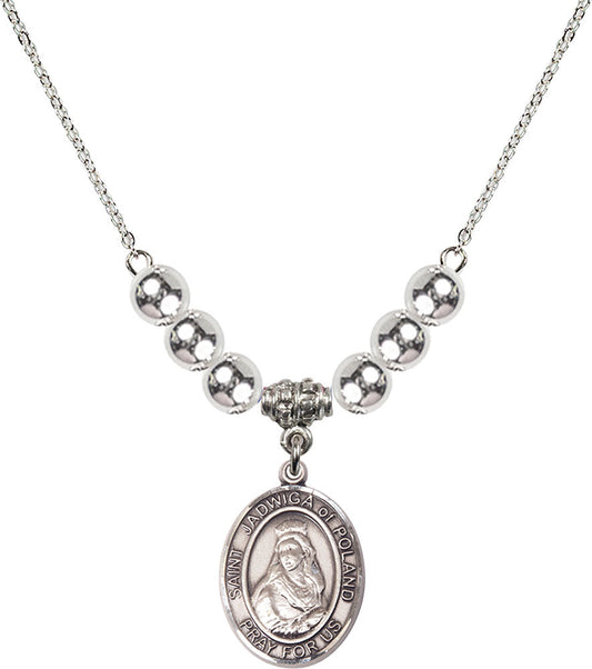 Sterling Silver Saint Jadwiga of Poland Birthstone Necklace with Sterling Silver Beads - 8434