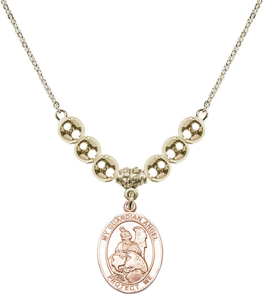 14kt Gold Filled Guardian Angel Protector Birthstone Necklace with Gold Filled Beads - 8440